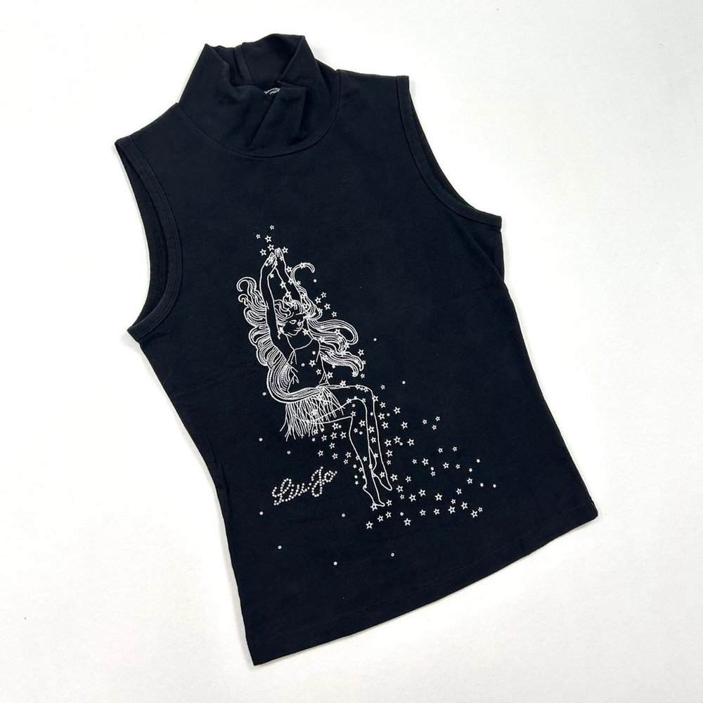 y2k euro black turtleneck tank top with fairy